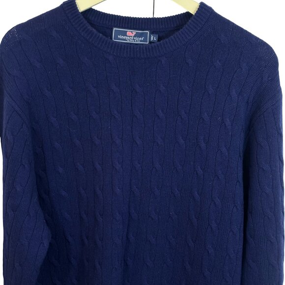 Vineyard Vines Navy Blue Merino Wool Cashmere Cable Knit Men's Sweater Sz Large - Picture 3 of 10